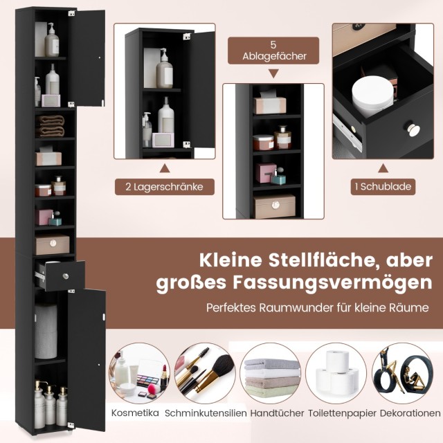 Costway  Στενή ντουλάπα μπάνιου με 2 πόρτες & 1 συρτάρι, 20 x 20 x ...