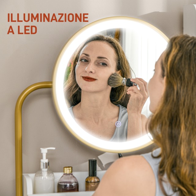 HOMCOM  Τουαλέτα Μακιγιάζ με Καθρέφτη LED Φωτιζόμενο και Σκαμπό, Συρτάρια και Ράφια, Λευκό  831-807V91WT