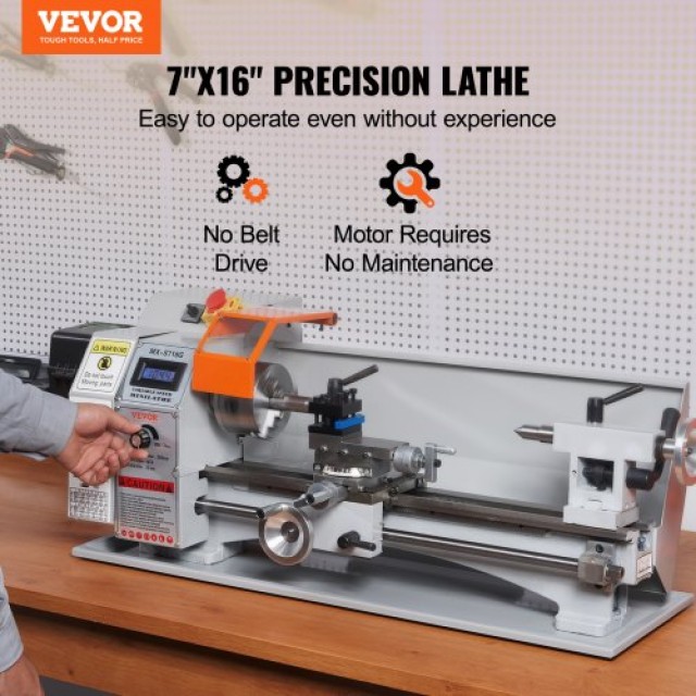 VEVOR Μίνι Τόρνος Μετάλλου, 7 x 16, 800W, 150-2500 RPM, 3-σιαγόνων ...
