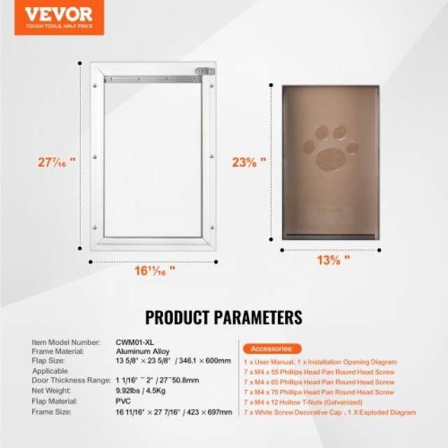 VEVOR  Μαγνητική Πόρτα Κατοικιδίων XL με Κλείδωμα Αλουμινίου  MSCWMXLMLHJ1SJ25PV0