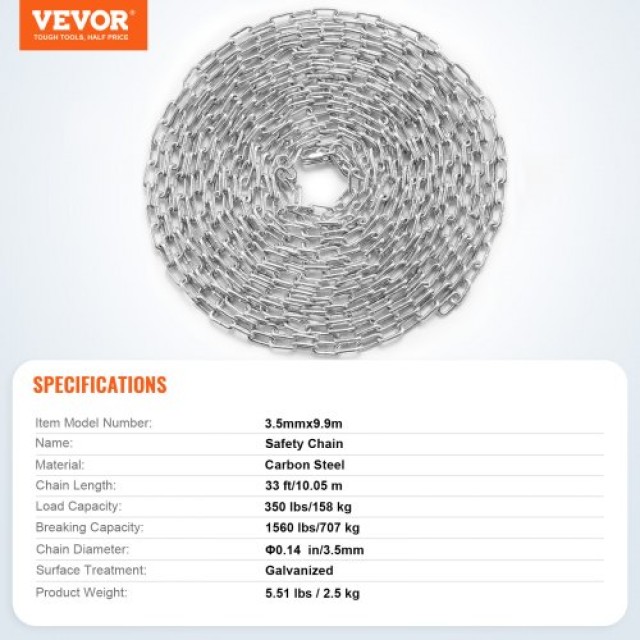 Αλυσίδα VEVOR Ψευδαργύρου 1/8 x 33 350 lbs  WGAQLTG33FT1VXMLCV0