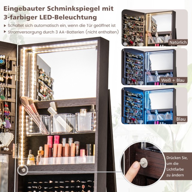 Costway  Περιστρεφόμενη Κοσμηματοθήκη 360° με Τρίχρωμο LED Φωτισμό ...