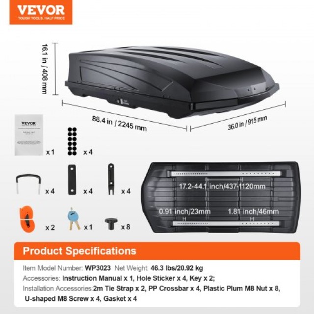 VEVOR Μπαγκαζιέρα Οροφής 22 Κυβικών Ποδιών ABS για SUV & Αυτοκίνητα  CDXLXHS22LFY52L4DV0