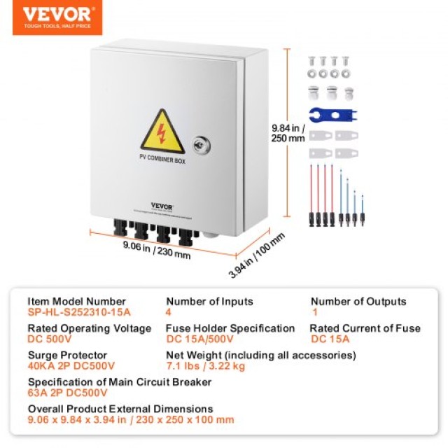 VEVOR Κουτί Συνδυασμού Ηλιακών 4 Σειρών 15A IP65  GFHLX4HL15ATMYRICY3
