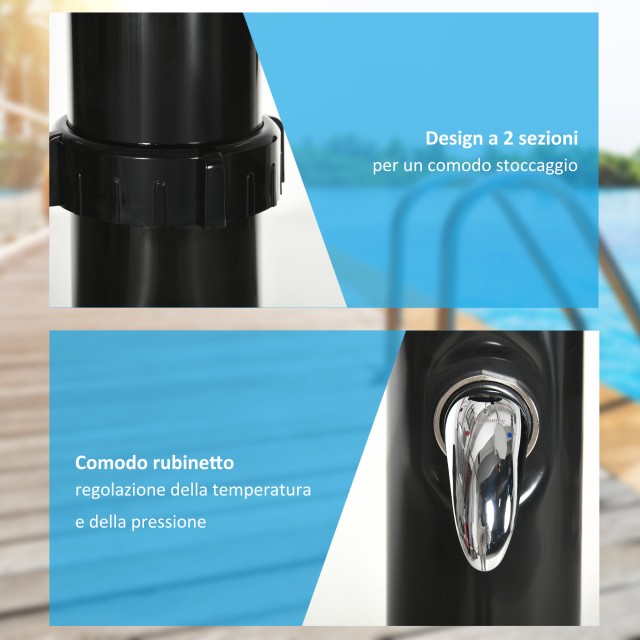 Outsunny Ηλιακό ντους 20L με κάτω βρύση και ρυθμιζόμενη θερμοκρασία, από κράμα ψευδαργύρου, 15.5x15.5x222 cm, Μαύρο A20-322V00BK