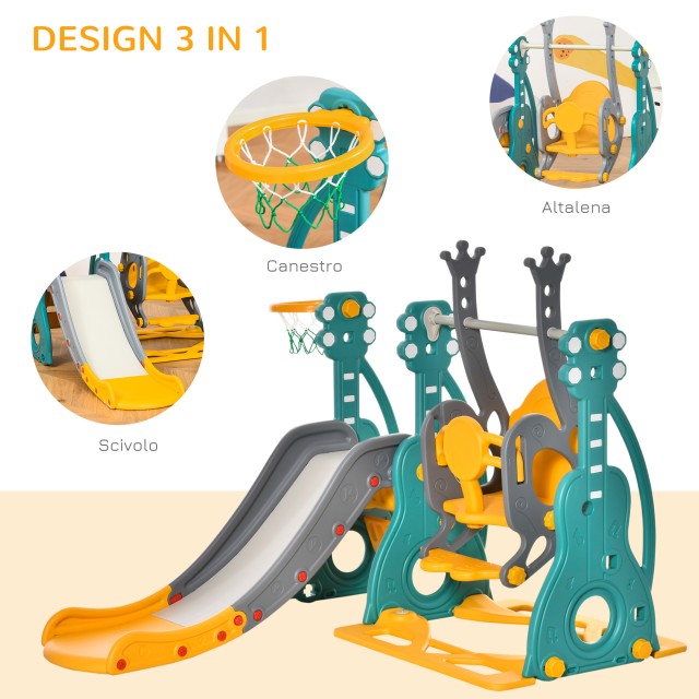 HOMCOM 18 Months-3 Years Baby Slide με ρυθμιζόμενη κούνια και καλάθ...