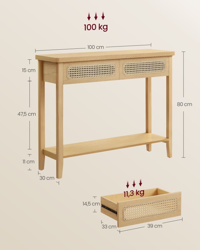 Κονσόλα για Χολ, Μποέμ Στυλ, Δρύινο Μπεζ 30 x 100 x 80 cm LNT016Y57 VASAGLE