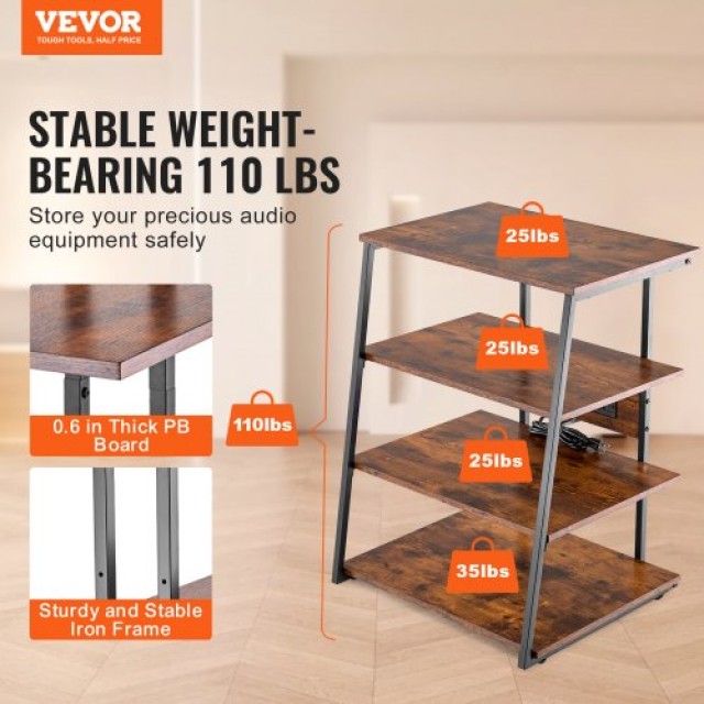 VEVOR 4-Επίπεδο AV Σταντ με Ράφια & LED για Γωνιακή Τηλεόραση  YPSBFZJLDS4CWHSO6V2