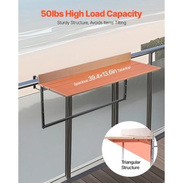 VEVOR Ρυθμιζόμενο Τραπέζι Μπαλκονιού 15 x 39 in FXGZFM15INCH2IBS1V0
