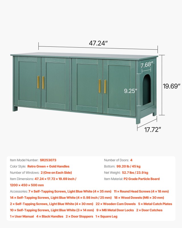 VEVOR  Πράσινη Ξύλινη Ντουλάπα Τουαλέτας με 4 Πόρτες & 2 Εισόδους J...