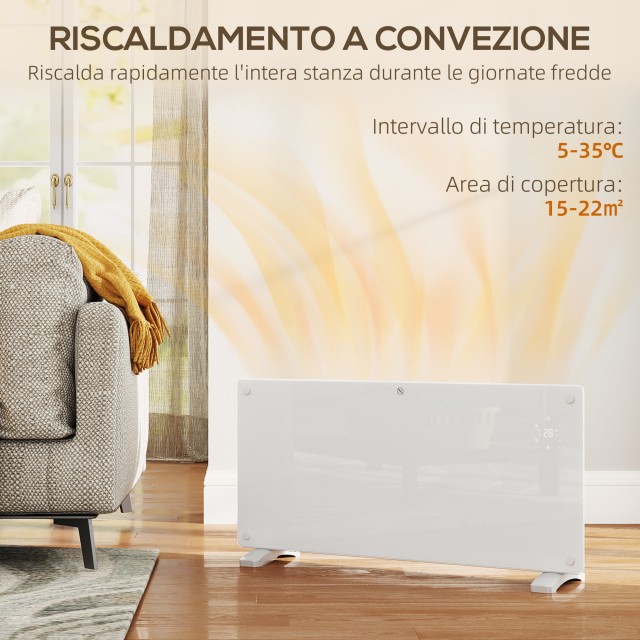 HOMCOM  Θερμαντικό Σώμα Μεταφοράς 2000W με Ρυθμιζόμενη Θερμοκρασία, Τηλεχειριστήριο και Χρονοδιακόπτη, 87x21.5x44.5 cm, Λευκό  820-421V92WT