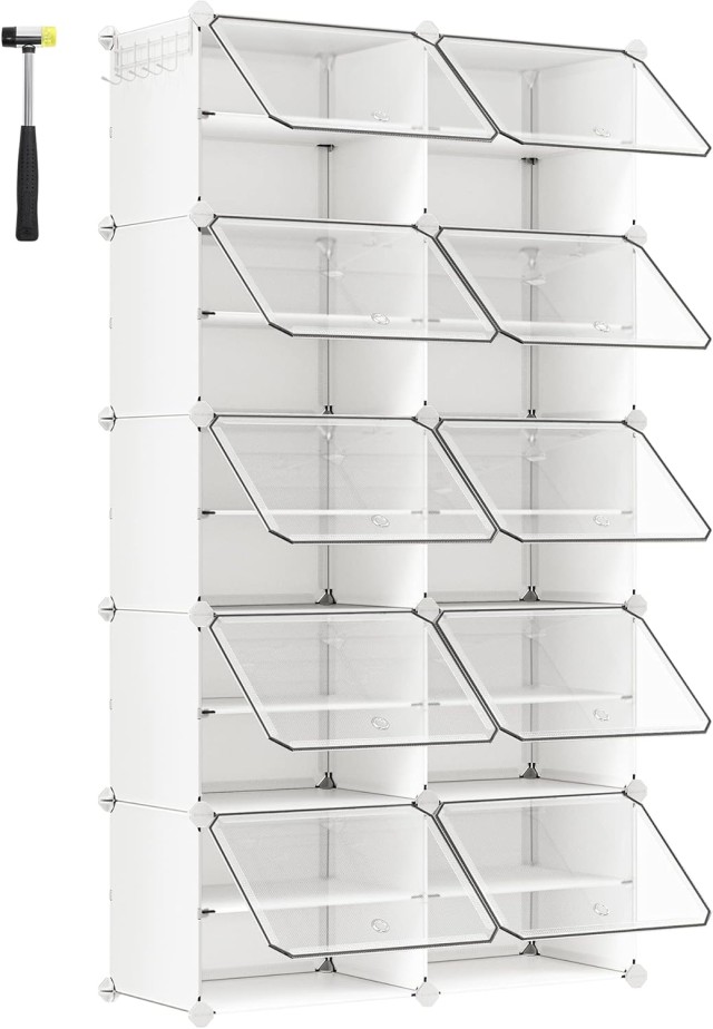 SONGMICS Παπουτσοθήκη Οργάνωσης 82x32x152cm για 40 Ζευγάρια με Γάντζους και Αντιολισθητική Συσκευή LPC035W01
