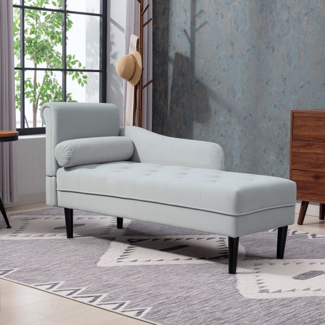 HOMCOM Γκρι Βελούδινη Μακρά Καρέκλα 146x61x82.5 cm με Καπιτονέ Επέν...