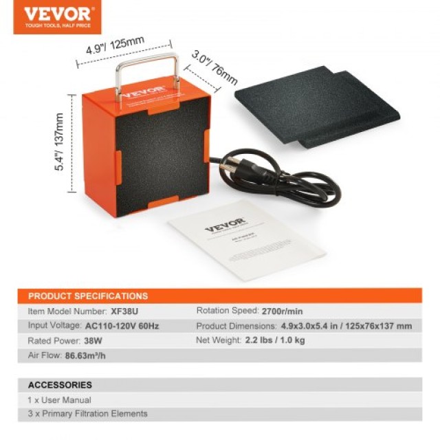 VEVOR Επιτραπέζιος Απορροφητήρας Καπνού 38W με Τριπλό Φίλτρο και Ισχυρή Αναρρόφηση  PYJ38WZMS000O7PEZV2