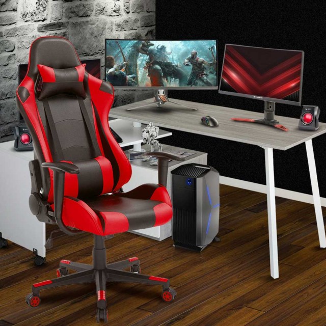 BAKAJI  Καρέκλα Πολυθρόνα Gaming Γραφείου Σπιτιού Ανακλινόμενη Περιστρεφόμενη Διευθυντική Κόκκινη  02830558