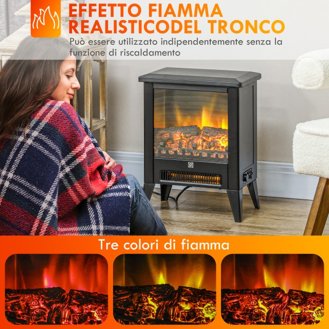 HOMCOM  Ηλεκτρικό Τζάκι 1800W με Εφέ Φλόγας σε 3 Εντάσεις, από Μέταλλο και Γυαλί, 36x21x47 εκ., Μαύρο  820-407V90BK