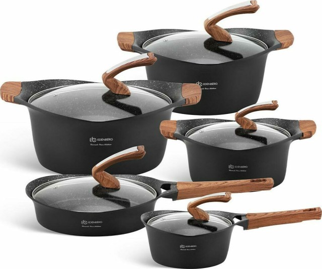 Edenberg Σετ αντικολλητικά μαγειρικά σκεύη 15 τμχ σε μαύρο χρώμα, α...