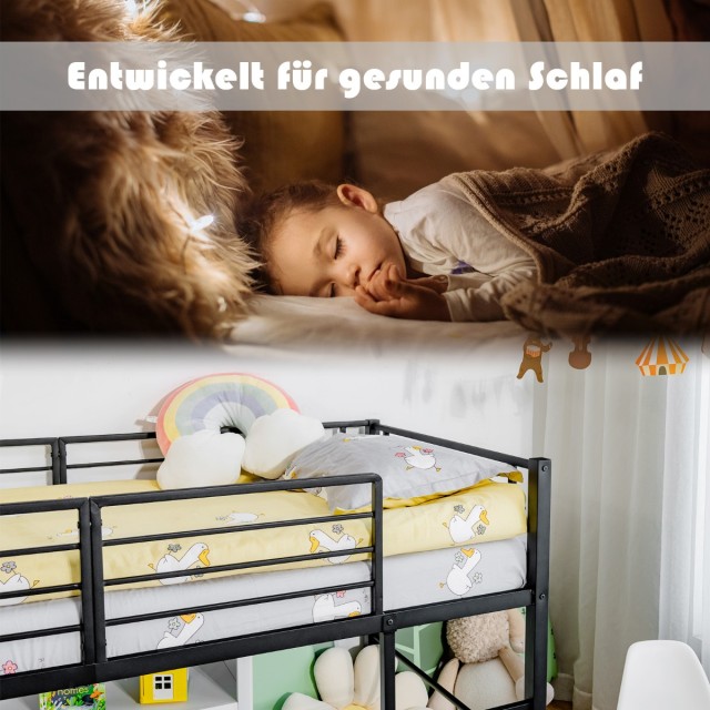 Costway Παιδικό Υπερυψωμένο Κρεβάτι-Μεταλλικό Πλαίσιο σε Μαύρο Χρώμ...