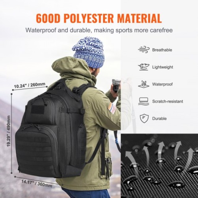 VEVOR  Στρατιωτικό Σακίδιο 40L με Molle & Σφουγγαράκι Μαύρο  ZSBBCD...