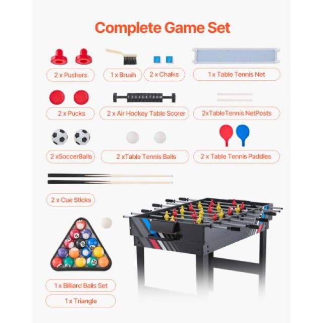 VEVOR Τραπέζι Παιχνιδιών 4-σε-1 122cm: Air Hockey, Ποδοσφαιράκι, Πινγκ Πονγκ, Μπιλιάρδο SDJFKQQGQZ48H9FNMV0