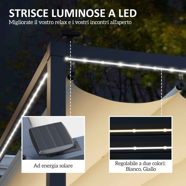 Outsunny Πέργκολα Κήπου Αναδιπλούμενη 4x3 μ με Φώτα LED και Οπές Απ...