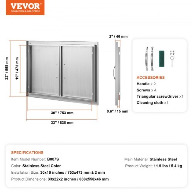 Πόρτα BBQ VEVOR 838x558 mm Διπλή Ανοξείδωτη για Εξωτερική Κουζίνα  ...