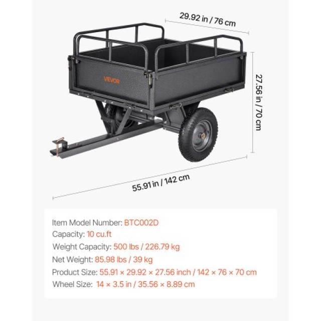 VEVOR Καρότσι Χάλυβα 10 Κυβ. Πόδια 500LB για ATV/UTV Τρέιλερ Βαρύ Κ...
