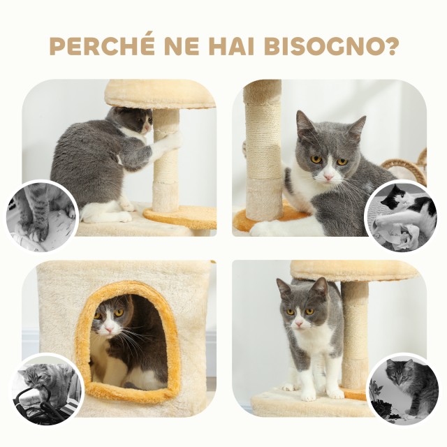 PawHut Δέντρο Αναρρίχησης Γατών με Πλατφόρμα και Σπιτάκι, από Ξύλο,...