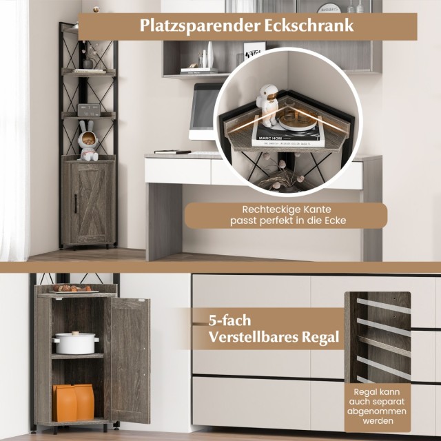 Costway Γωνιακή Ντουλάπα 48 x 32 x 180 cm  με Ρυθμιζόμενα Ράφια και Μεταλλικό Πλαίσιο για Μέγιστη Χωρητικότητα και Σταθερότητα JZ10103GR