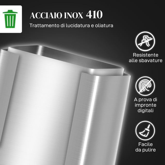 HOMCOM Κάδος Απορριμμάτων με 2 Διαμερίσματα 30L με Πεντάλ και Αθόρυβο Καπάκι από Ανοξείδωτο Ατσάλι και PP 47.7x37.5x66.8 cm851-0