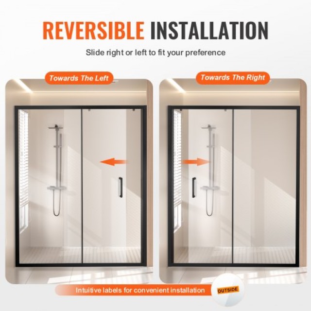 VEVOR  Ημι-πλαισιωτή Πόρτα Ντουζ 58x70 Μαύρο Ματ 6mm Ασφαλείας  DBK...
