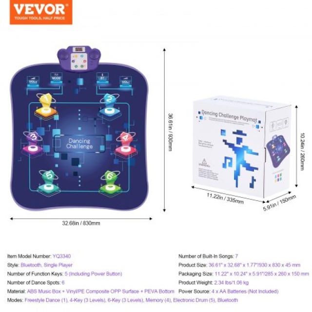 VEVOR  Χορευτικό Χαλάκι για Παιδιά με Ασύρματο Bluetooth Δώρο για Κορίτσια 3+ TWDLYKDR0000G76KQV9