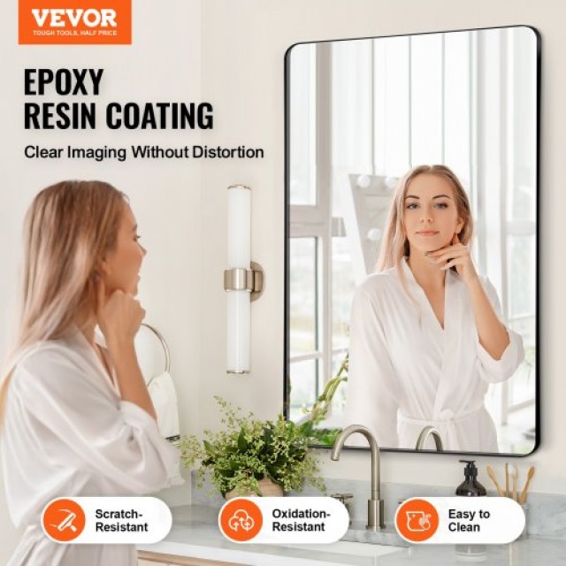 VEVOR  Τετράγωνος Καθρέφτης Τοίχου 24 x 36 με Πλαίσιο Αλουμινίου JXJ2436INCHB8O19NV0