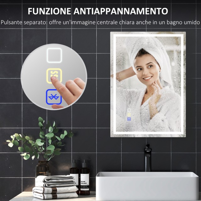 HOMCOM Καθρέφτης Μπάνιου 50x70 cm με LED, Bluetooth και Touch 834-8...