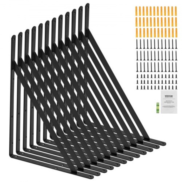 Βάσεις Ραφιών VEVOR, 18 x 12 in, 12 τεμ., Μαύρες Τρίγωνες Βάσεις, 160 lbs Φορτίο  SJZJGBZJYGHWULB3QV0