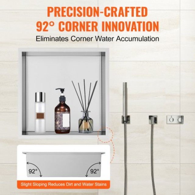 VEVOR Ανοξείδωτη Εσοχή Ντουζιέρας 33x33 εκ. με Διπλά Ράφια για Μπάν...