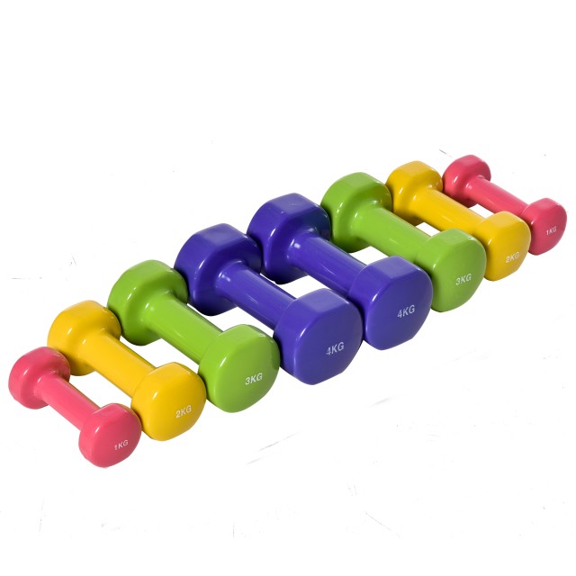 HOMCOM Set mit 4 Sechskant-Hanteln mit einem Gesamtgewicht von 20 kg aus Stahl und PU von 1 bis 4 kg, mehrfarbig A91-142
