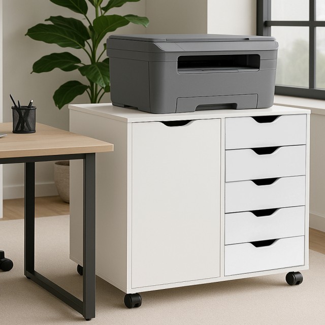 BAKAJI Φορητό Έπιπλο Γραφείου για Εκτυπωτή με Συρταριέρα 5 Συρταριώ...