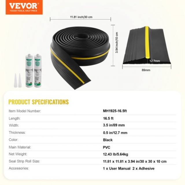 VEVOR Λωρίδα Σφράγισης Πόρτας Γκαράζ 16.5 FT Αδιάβροχη PVC MFTDT1J165YC2I8WIV0