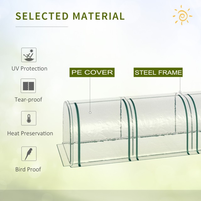 Outsunny Tunnel Θερμοκήπιο από χάλυβα και PVC Αδιάβροχο και Anti UV με 4 Αρθρωτές Πόρτες, 395x100x80 cm 845-234V03CR
