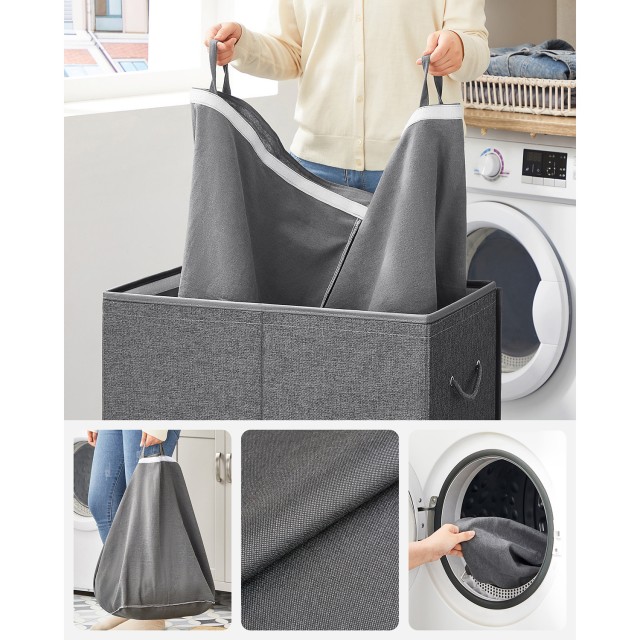 SONGMICS Καλάθι Απλύτων 142L Διπλού Διαμερίσματος 63 x 33 x 53 cm Σκούρο Γκρι, LCB002G02 
