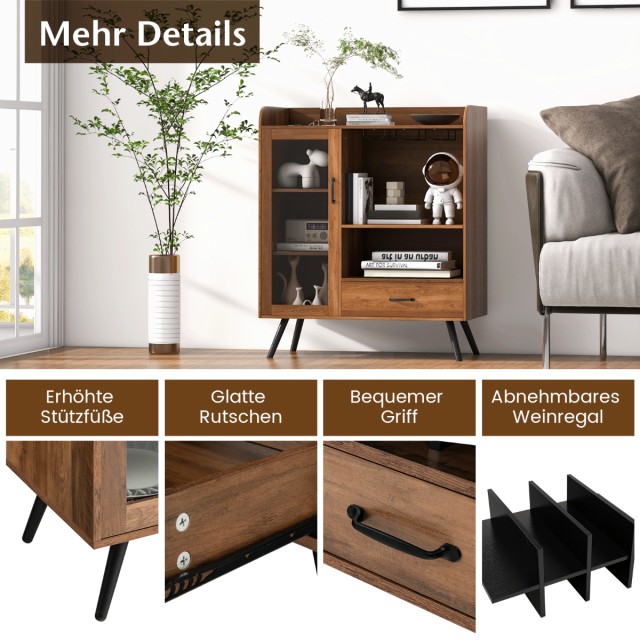 Costway Ξύλινη Κάβα Ποτών με Πόρτα & Συρτάρι 80 x 40 x 95 εκ. Φυσικ...