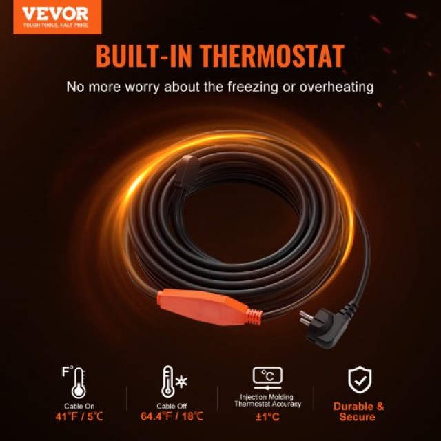VEVOR  Καλώδιο Θέρμανσης Σωλήνων 2μ 23W/m με Ενσωματωμένο Θερμοστάτη GDJRDLMC6FT7WFJ2EV2