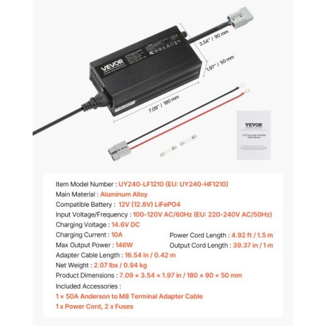 VEVOR Φορτιστής Μπαταρίας Λιθίου 12V 10A LiFePO4 για RV FCCDQ12V10A...