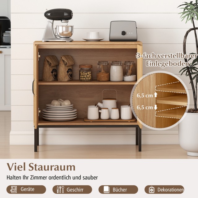 Φυσικός Μπουφές Boho  με Ραττάν, Ρυθμιζόμενο Ράφι και 2 Πόρτες 80 x... Φυσικός Μπουφές Boho  με Ραττάν, Ρυθμιζόμενο Ράφι και 2 Πόρτες 80 x...