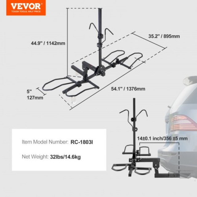 VEVOR Βάση Ποδηλάτων για 2 Ποδήλατα, Μέγιστο Φορτίο 160 LBS, για 2 Υποδοχή, Ανακλινόμενη και Πτυσσόμενη, για Ελαστικά έως 5  GJZXCJTJSGJJXOJYPV0