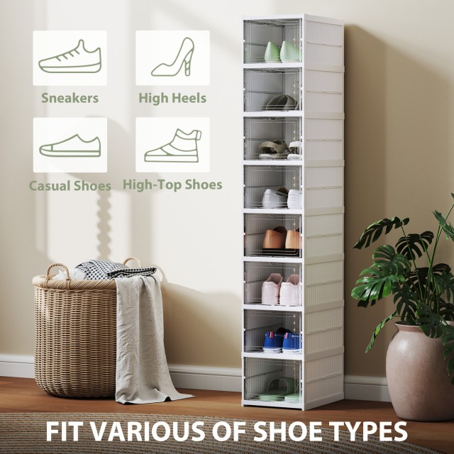 Παπουτσοθήκη με 8 Στοιβαζόμενα Διαφανη Κουτιά Αποθήκευσης για Παπού...