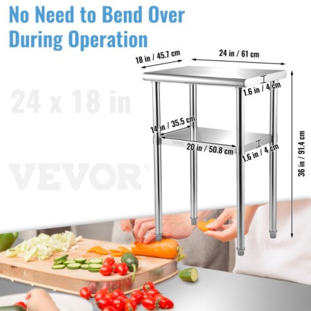 VEVOR Ανοξείδωτος Πάγκος 24x18x36, 600lbs, Ρυθμιζόμενο Ράφι & Πόδια...