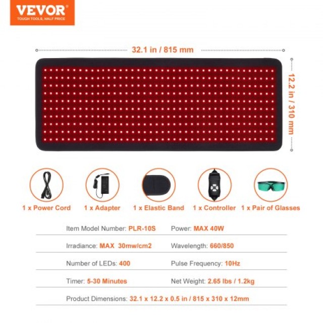 VEVOR Ματ Κόκκινου Φωτός για το Σώμα με 400 LED Φωτοθεραπείας, 2 Μήκη Κύματος HGZLDZXD2D00FMT81V2