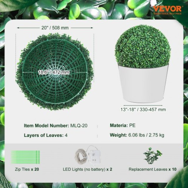 Τεχνητά Δεντράκια VEVOR Boxwood, 50 εκ. (2 τεμ.), Σφαιρικά Φυτά Διακόσμησης  RGZWXJQ20YC04FIJEV0